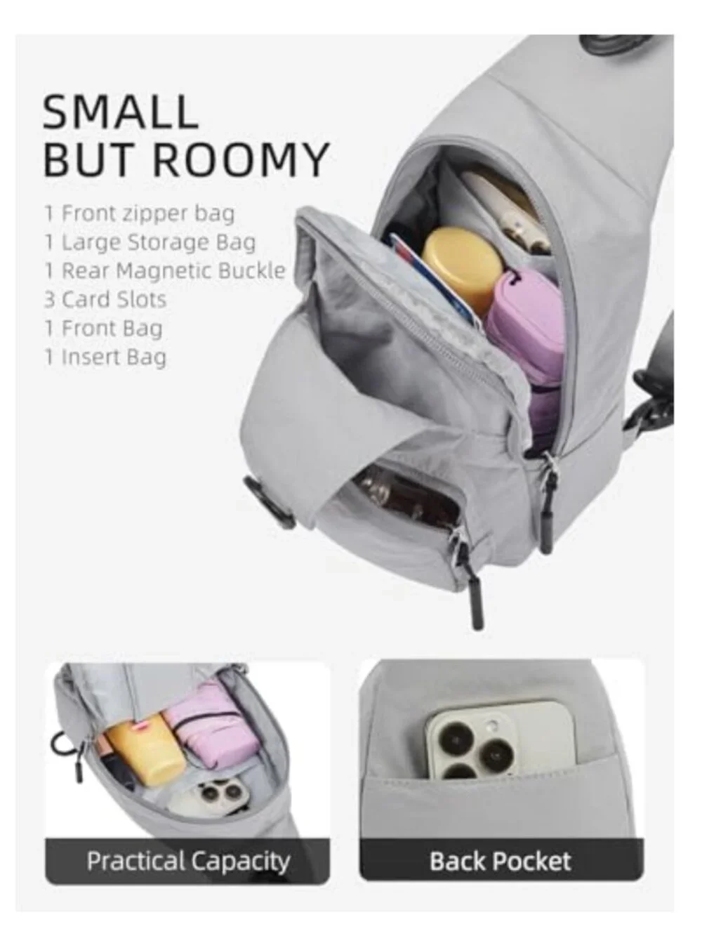 Waterproof Nylon Crossbody Sling Backpack for Women, Travel Casual